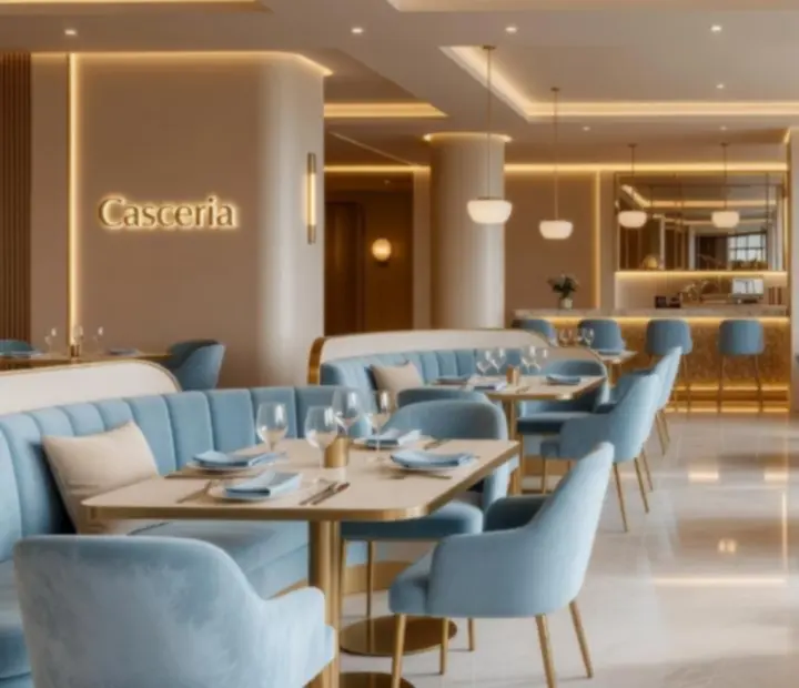 Interiér moderní casino restaurace Casceria
