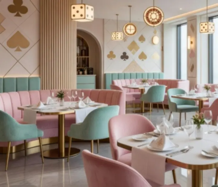 Designový interiér restaurace Casceria s moderním nábytkem a atmosférickým osvětlením